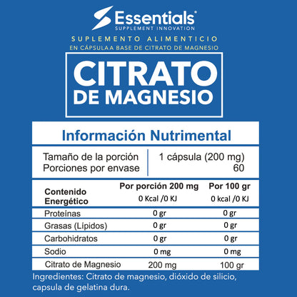 Essentials Citrato de magnesio 200 mg (60 cápsulas)